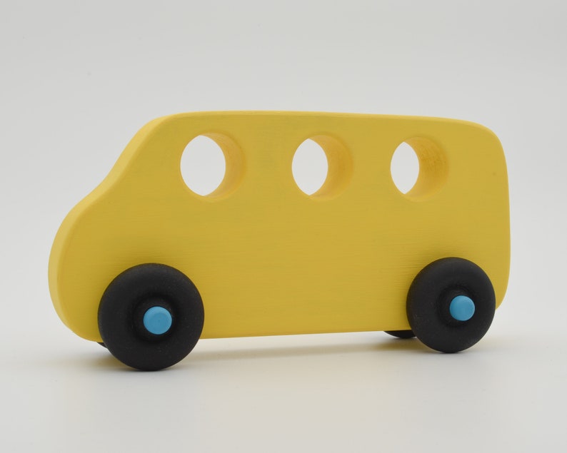 Wooden Toy Bus Yellow Handcrafted /& Hand Painted