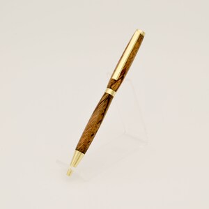 Unique Handmade Slimline Ballpoint Twist Pen - Zebrawood with 24k Gold Hardware