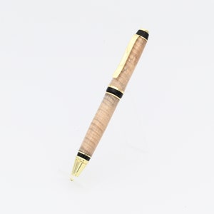 Unique Handmade Executive Ballpoint Twist Pen - Figured Maple wood with 24k Gold Hardware