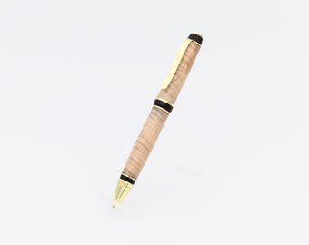 Unique Handmade Executive Ballpoint Twist Pen - Figured Maple wood with 24k Gold Hardware