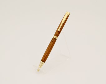 Unique Handmade Slimline Ballpoint Twist Pen - Tambootie Wood with 24k Gold Hardware
