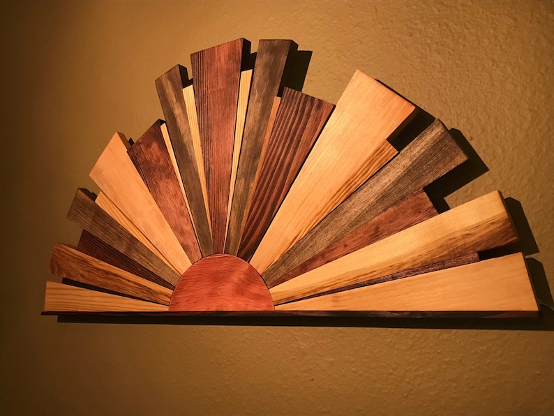 Sunburst Wood Wall Art Reclaimed Wood Sunrise Modern Wood Etsy