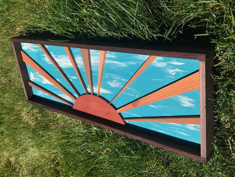 Sunrise Wood Wall Art Reclaimed Wall Art Blue Sky Etsy