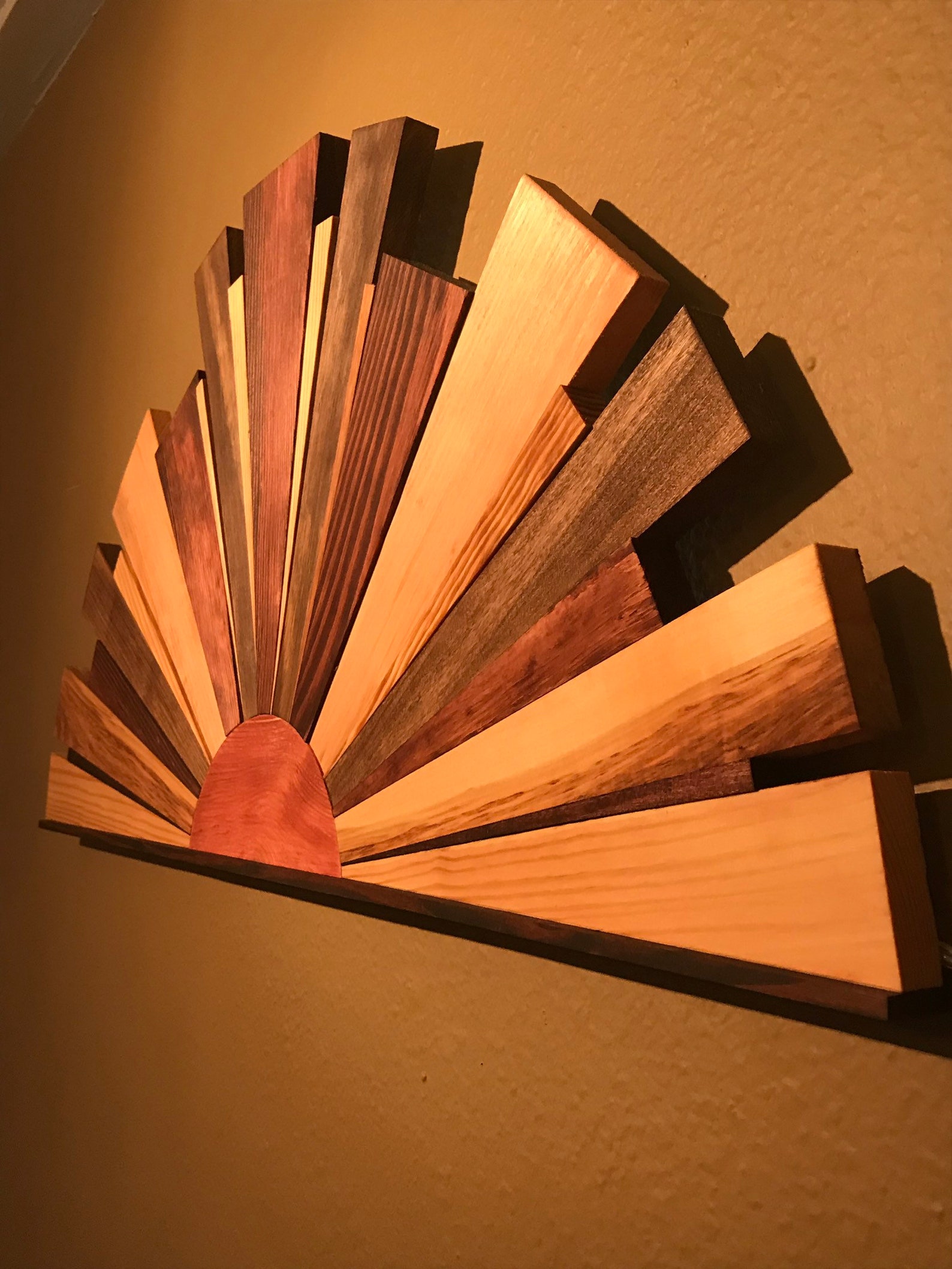 Sunburst Wood Wall Art Reclaimed Wood Sunrise Modern Wood Etsy