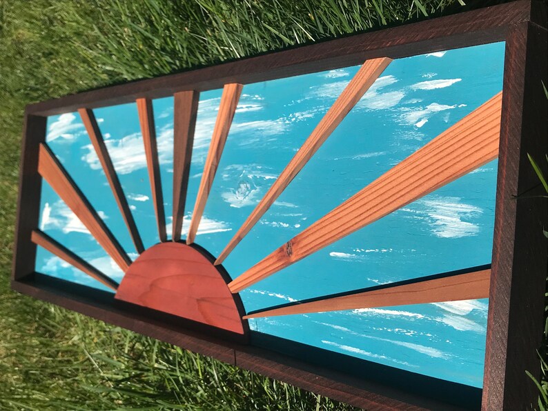 Sunrise Wood Wall Art Reclaimed Wall Art Blue Sky Etsy