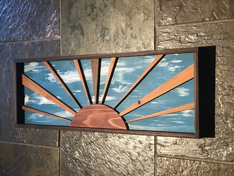 Sunrise Wood Wall Art Reclaimed Wall Art Blue Sky Etsy