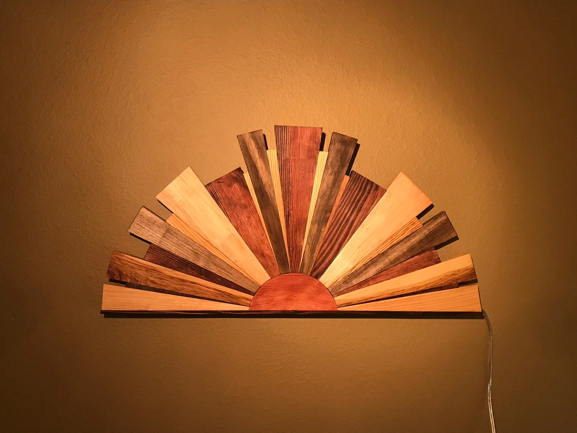 Sunburst Wood Wall Art Reclaimed Wood Sunrise Modern Wood Etsy