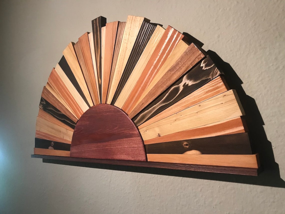 Sunburst Wood Wall Art Reclaimed Wood Sunrise Modern Wood Etsy