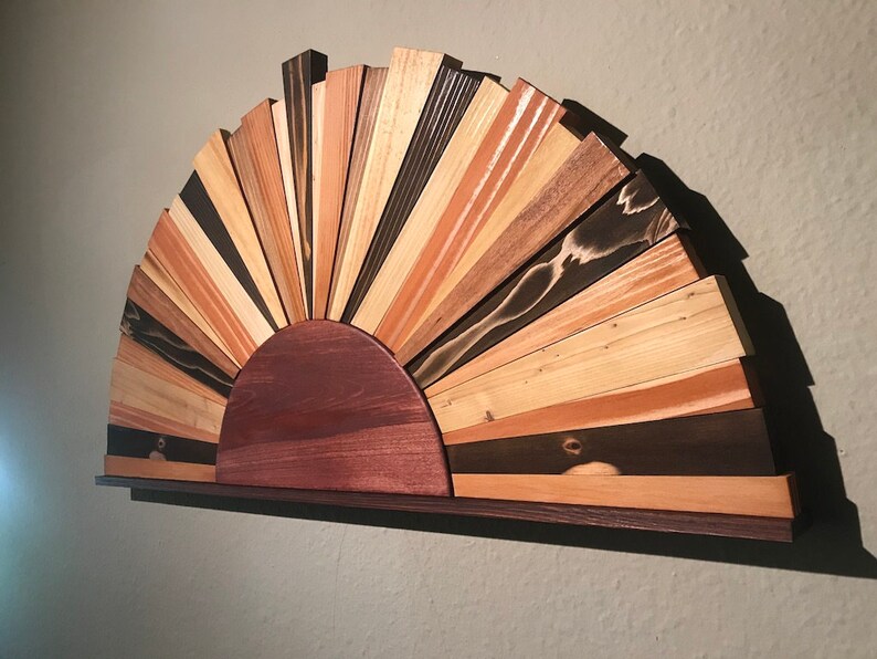 Sunburst Wood Wall Art Reclaimed Wood Sunrise Modern Wood Etsy