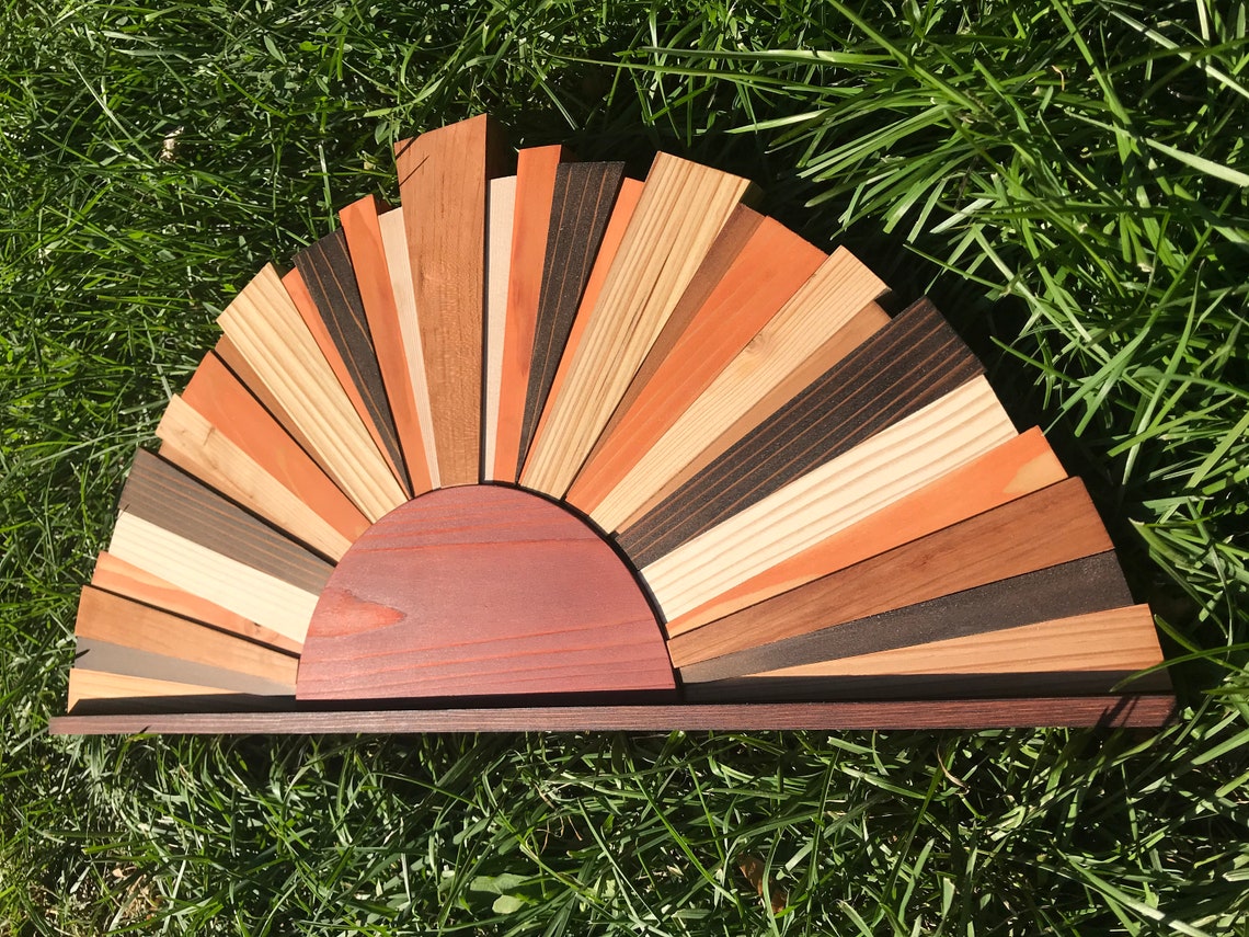 Sunburst Wood Wall Art Reclaimed Wood Sunrise Modern Wood Etsy