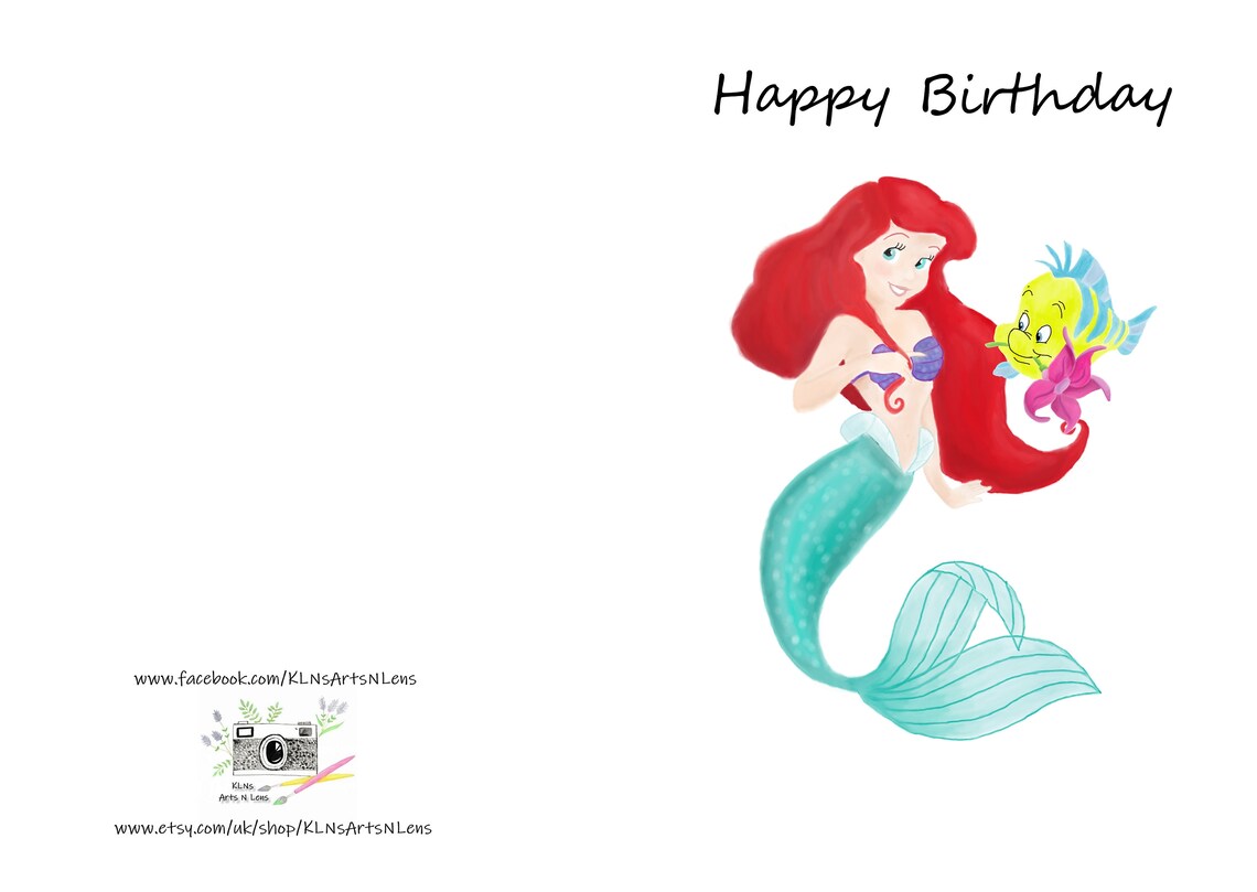 Personalised Little Mermaid A5 Happy Birthday Card Ariel and Flounder ...