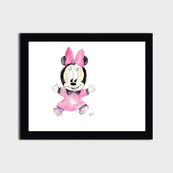 Original Watercolour Painting Baby Minnie Mouse Inspired Etsy