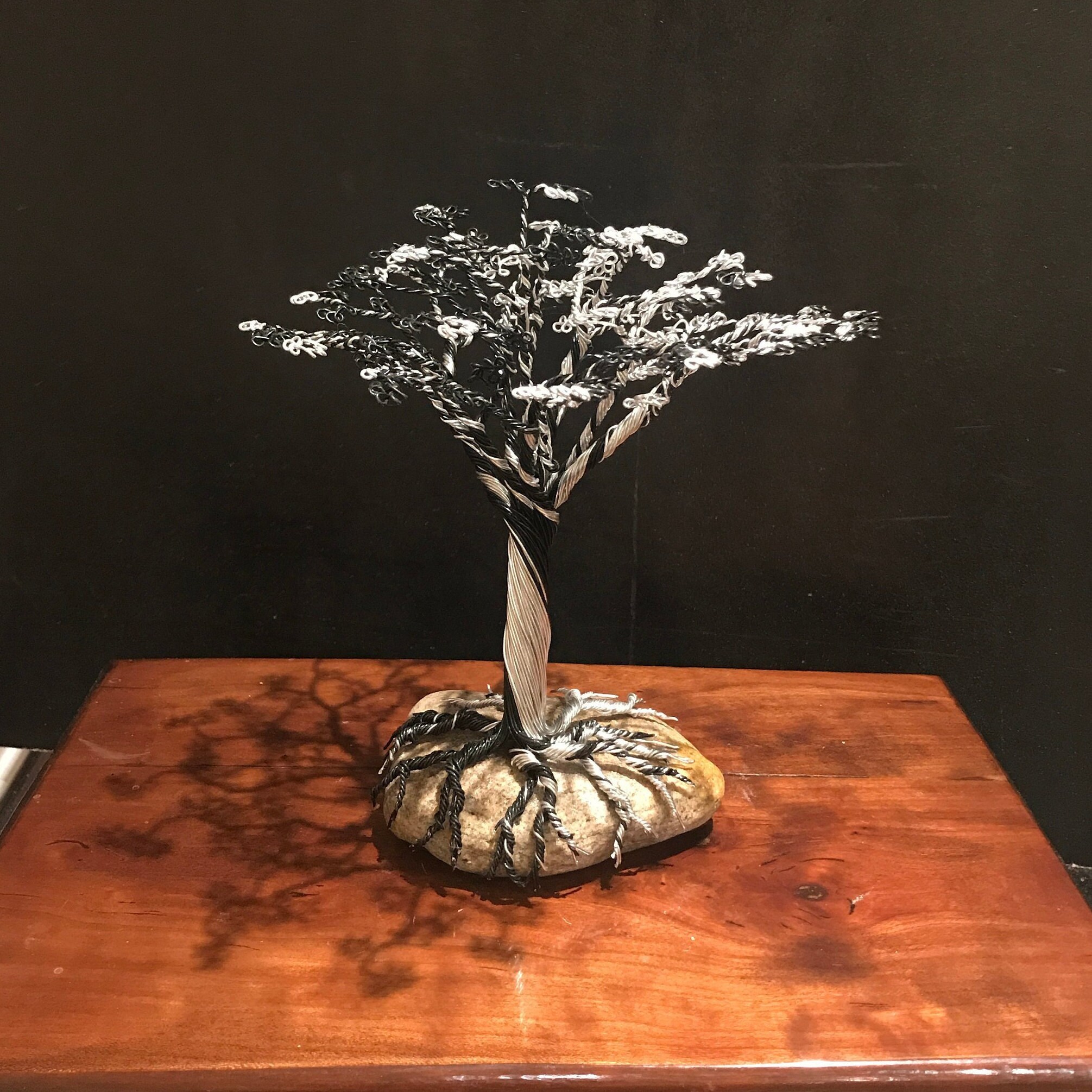 Wire Bonsai Tree in Black and Silver on a Natural Stone Etsy