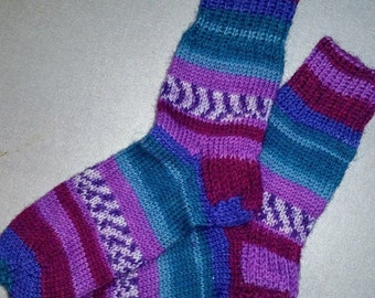 Wool hand knitted socks for children size 9-11US Warm soft winter kids socks