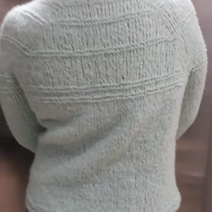 Hand knitted spring mohair sweater Mint green chunky women jumper Size M Cable knit oversize wool pullover Loose knit sweater image 2