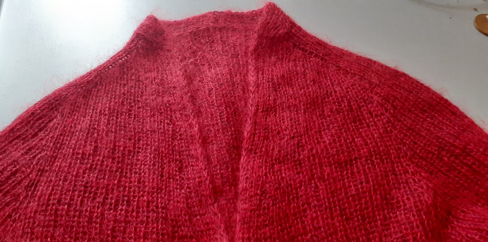 Hand Knit Mohair Silk Cropped Cardigan: Red Cherry, Size 8-10US 