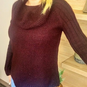 Hand knitted alpaca wool  oversize burgundy pullover Loose knit women sweater  Size S-L