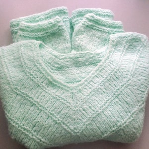 Hand knitted spring mohair sweater Mint green chunky women jumper Size M Cable knit oversize wool pullover Loose knit sweater image 4