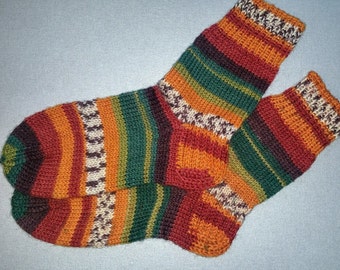 Wool hand knitted socks for children size 11-13US Orange kids leg warmers Slipper socks