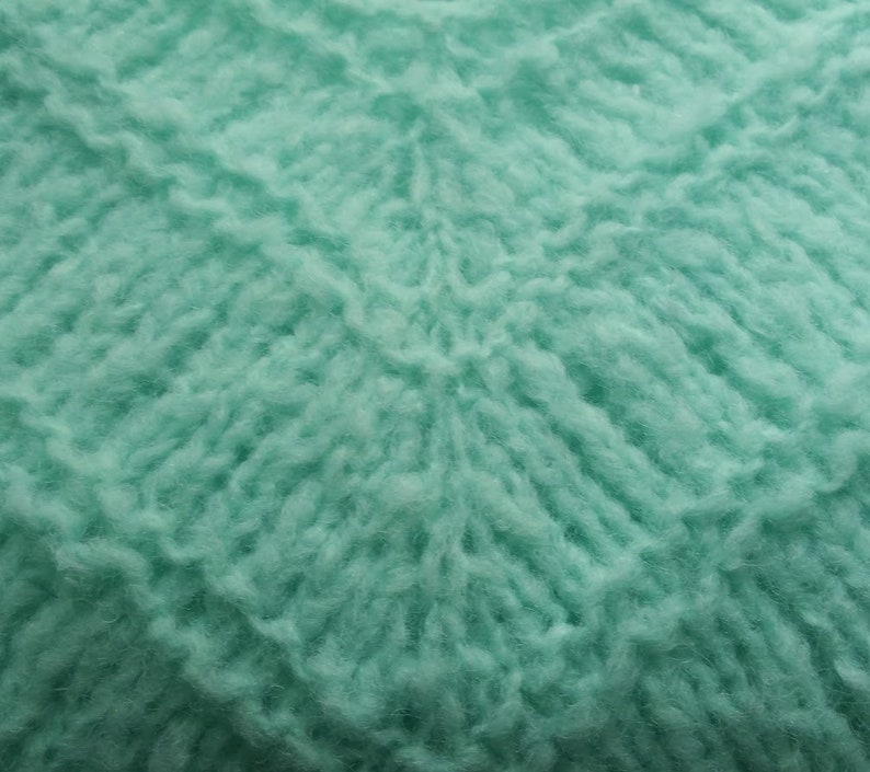 Hand knitted spring mohair sweater Mint green chunky women jumper Size M Cable knit oversize wool pullover Loose knit sweater image 5