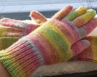 Kids wool gloves, bohemian striped wool winter gloves, adult or children sizes, winter gloves made to order