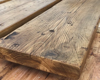 Reclaimed sanded & waxed scaffold board. 7 finishes AVL. rustic shelf industrial. chunky. Fiddes wax. UPTO 2M LENGTH