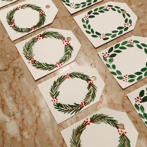 Watercolor Gift Tag Set: Holiday Wreathes