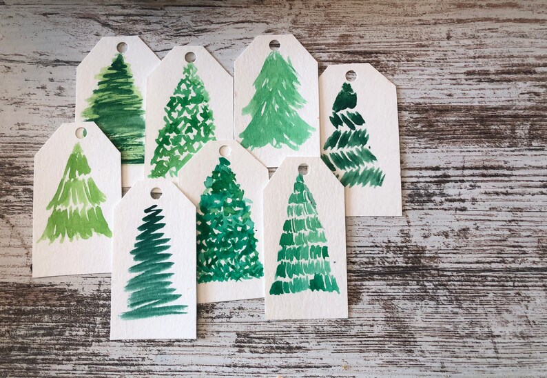Watercolor Gift Tag Set: Christmas Trees image 2