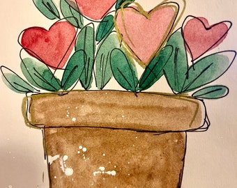 Watercolor Plant Valentine’s Day Card