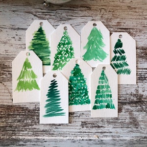 Watercolor Gift Tag Set: Christmas Trees image 1