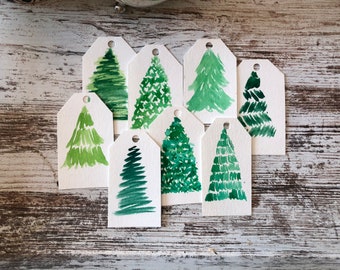 Watercolor Gift Tag Set: Christmas Trees