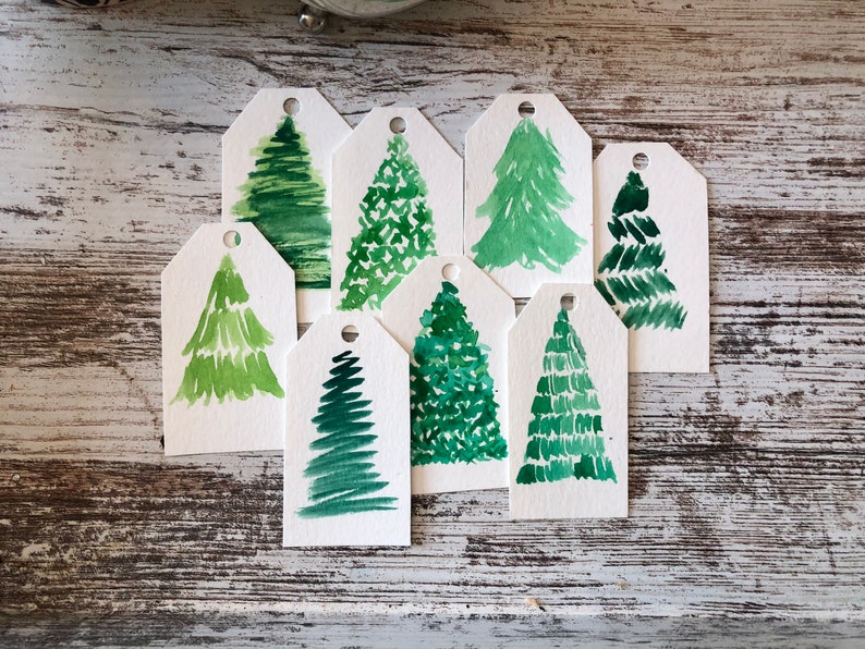 Watercolor Gift Tag Set: Christmas Trees image 1