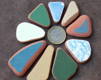 9 pcs genuine Spanish beach pottery; sea tumbled ceramic tile shards for jewelry making; colorful ceramic pendants; 1"-2"
