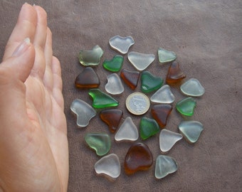 25 genuine sea glass hearts; Frosted heart shaped beach seaglass for Valentines Day hearts Love greeting card making, Heart decorations, 2cm