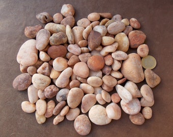 Natural Pink & Peach Beach Pebbles, Mediterranean Stones for Crafts, Aquarium Terrarium Decor, Mini garden rocks; Marbella Spain
