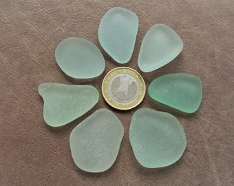 7 Large Genuine Sea Glass pcs: Jewelry Grade A, Pendant Shape, Seafoam Blue, Beach Tumbled