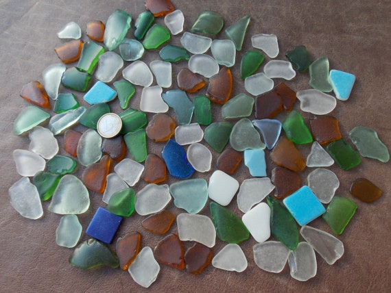 100 Pcs Sea Glass Bulk, Natural Colorful Sea Glass Pebble Art