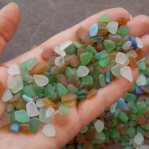 Extra small multicolored genuine sea glass chips bulk; Tiny natural beach glass pebbles; mosaic glass decor vase filler 0,3-0,6cm, 0,1&quot;-0,2&quot;