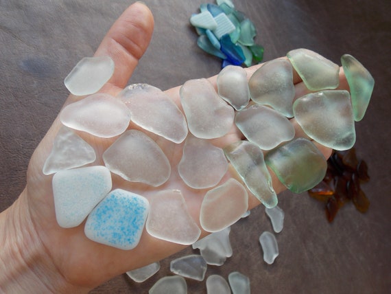 100 Pcs Sea Glass Bulk, Natural Colorful Sea Glass Pebble Art