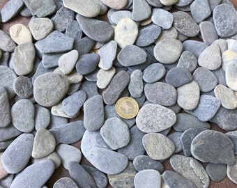 Thin surf tumbled slate pebbles; Flat Tiny to big grey sea stones for pebble art & crafting; Aquarium fish tank stones; 1,5-4,5cm 0,6"-1,8"