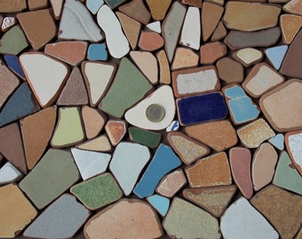87 surf tumbled multicolored ceramic tile shards for mosaic making, Sea pottery bulk from Andalusia Spain; Ocean tiles, 1,5-6,5cm, 0.6"-2.5”