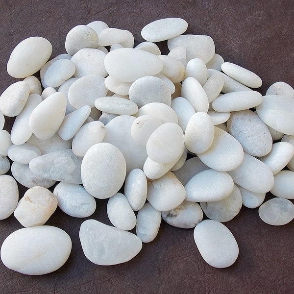 1 Pound-450 gr white assorted Mediterranean surf tumbled beach rocks for crafts Pebble art aquarium decor; Tiny to medium; 0,4"-1,6"
