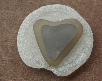 Pair of Grey sea glass hearts; Collectible rare colors heart shaped genuine sea glass; Valentine's Day gift Hearts in love, The Greys gift