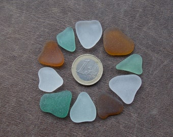 10 Authentic Spanish Sea Glass Hearts: Multicolored Beach tumbled Jewelry, Craft & Art Supplies, 1,5-2cm, 0,6"-0,8"