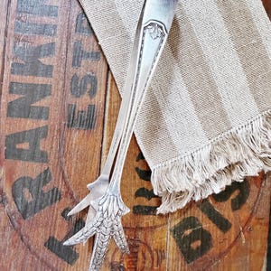 May include: A silver-toned metal serving utensil featuring a handle with an ornate, embossed leaf-like pattern at the top and a base shaped like a bird's claw or talon. The utensil has a polished finish and a slender, elongated neck design.