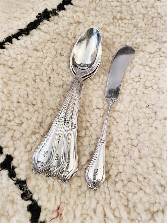 Set of Antique Silver Plated Tiffany & Co Spoons and Butter