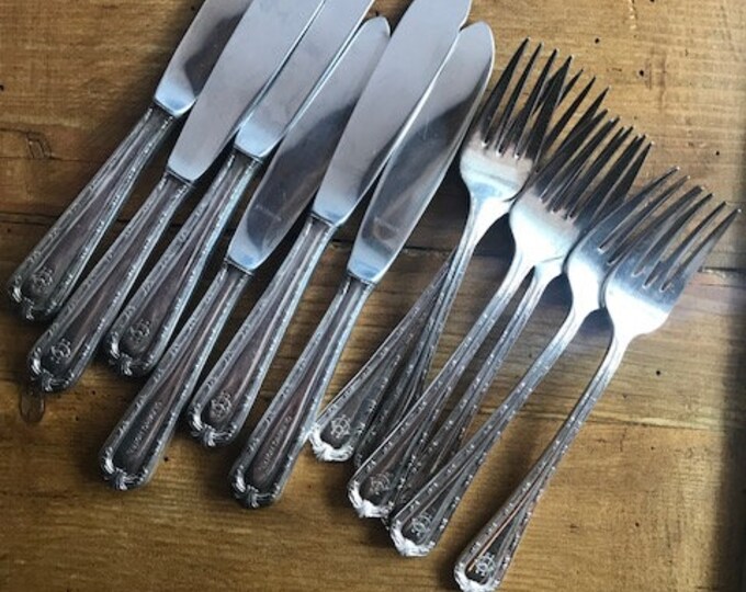Set of 12 Vintage Silver Plated Fish Forks and Knives From Olympic