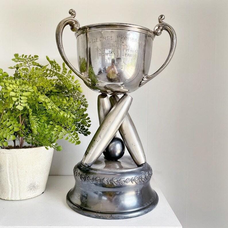 Huge 1920s Silver Plated Masonic Candlepin Bowling Trophy