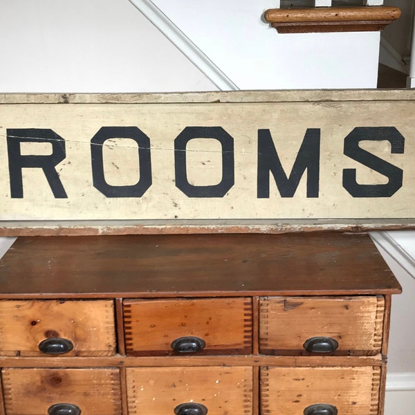 Large Antique Wooden Rooms Sign