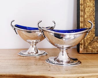 Vintage English Silver Plated Salt Cellars from The Madison Hotel in Washington DC